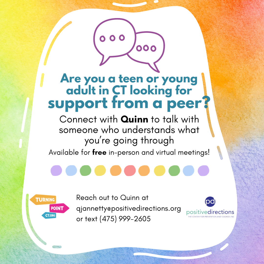 peer support flyer for teens and young adults in CT.