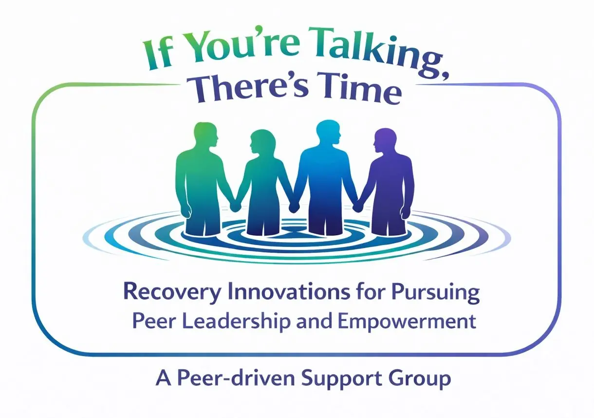 if you're talking there's time, logo of four silhouettes in a gradient from green to purple, surrounded by a ripple a ripple.